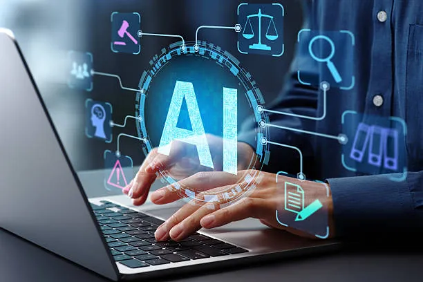 노트북 위 AI 아이콘 일러스트